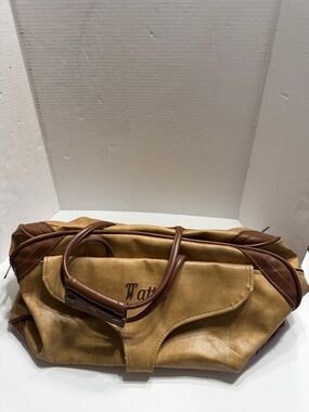 Tan Leather-Trim Duffel Bag - Classic Weekend Carry Embroidered “Watts”